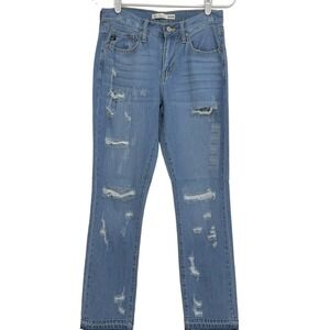 Kancan Women's Distressed Raw Hem Mid Rise Blue Jeans Size 24 (W28"xL29")